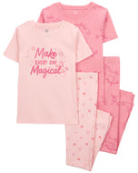 Carter's 4pc Kid Girl  Magical Pink Unicorn Snug Fit Cotton Pajama Set