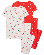 Carter's 4pc Kid Girl Hearts Fruits Snug Fit Cotton Pajama Set