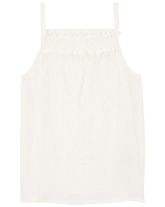 OshKosh Kid Girl White Textured Smocked Tank Top