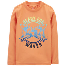 Load image into Gallery viewer, Carter&#39;s Kid Boy Orange Ready For Waves Rashguard Swim Shirt
