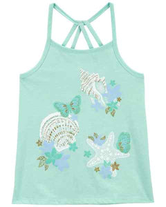 OshKosh Kid Girl Green Sea Shells Tank Top