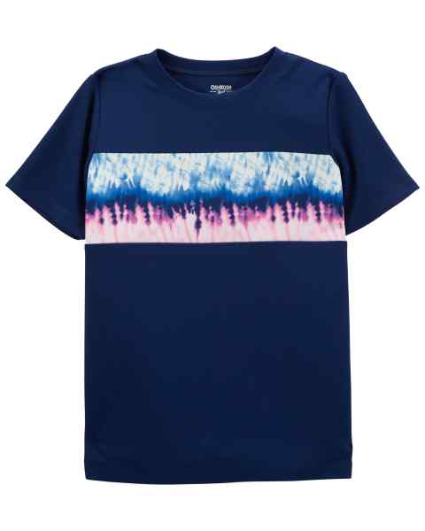 Oshkosh Kid Boy Navy Graphic Stripe Tee in Moisture Wicking Active Mesh