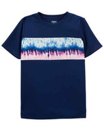 Oshkosh Kid Boy Navy Graphic Stripe Tee in Moisture Wicking Active Mesh