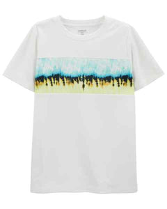 Oshkosh Kid Boy White Graphic Stripe Tee in Moisture Wicking Active Mesh