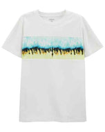 Oshkosh Kid Boy White Graphic Stripe Tee in Moisture Wicking Active Mesh