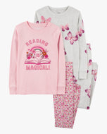 Carter's 4pc Kid Girl  Pink Floral Snug Fit Cotton Pajama Set