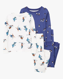 Carter's 4pc Kid Boy Snowboarder/ Penguin Pajama Sleepwear Set