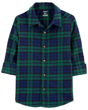 Carregar imagem no visualizador da galeria, Carter&#39;s Kid Boy Green Plaid Twill Front Button Shirt
