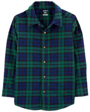 Cargar imagen en el visor de la galería, Carter&#39;s Kid Boy Green Plaid Twill Front Button Shirt
