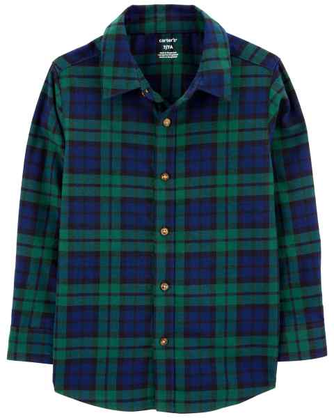 Carter's Kid Boy Green Plaid Twill Front Button Shirt