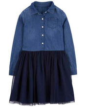 Cargar imagen en el visor de la galería, OshKosh Kid Girl Denim and Tulle Long Sleeve Dress
