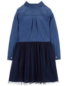 OshKosh Kid Girl Denim and Tulle Long Sleeve Dress