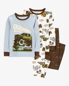 Carter's 4pc Kid Boy Monster Truck Pajama Sleepwear Set