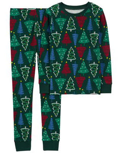 Carter's 2pc Kid Green Christmas Trees Snug Fit Cotton Pajama Set