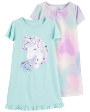 Cargar imagen en el visor de la galería, Carter&#39;s 2pc Kid Girl Unicorn Gowns Sleepwear Set
