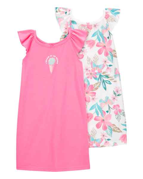 Carter's 2pc Kid Girl Pink Floral Gowns Sleepwear Set