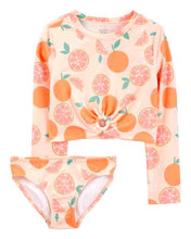 Load image into Gallery viewer, Carter&#39;s 3pc Kid Girl Orange Fruit Rashguard Swim Set
