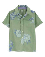 Oshkosh Kid Boy Green Floral Print Button-Front Shirt