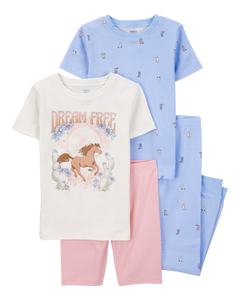 Carter's 4pc Kid Girl Horse Dream Free Snug Fit Cotton Pajama Set