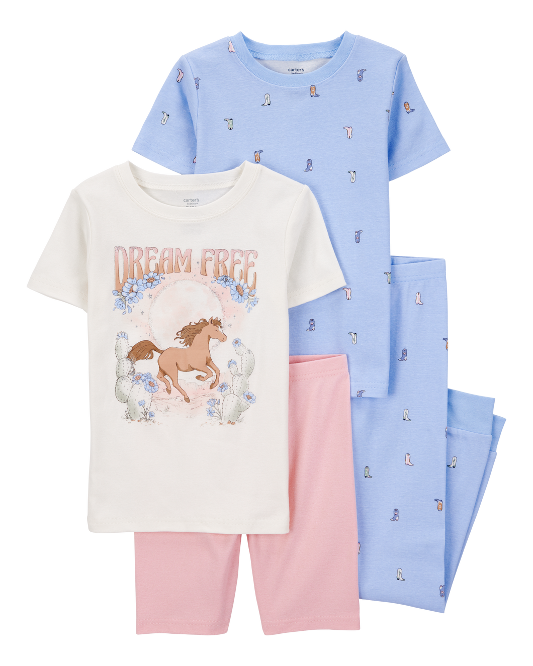 Carter's 4pc Kid Girl Horse Dream Free Snug Fit Cotton Pajama Set
