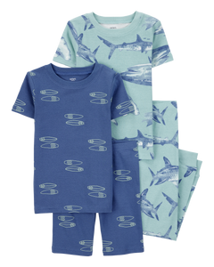 Carter's 4pc Kid Boy Blue Sharks Pajama Sleepwear Set
