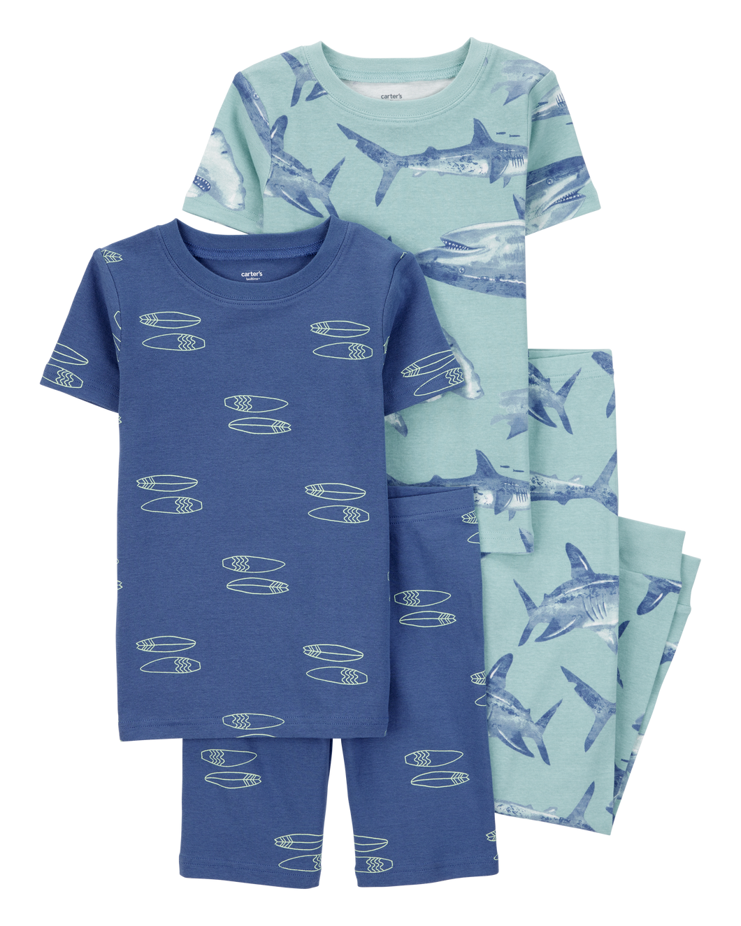 Carter's 4pc Kid Boy Blue Sharks Pajama Sleepwear Set