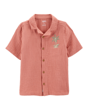 Cargar imagen en el visor de la galería, Oshkosh Kid Boy Brown Palm Tree Button-Front Shirt
