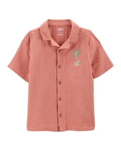 Oshkosh Kid Boy Brown Palm Tree Button-Front Shirt