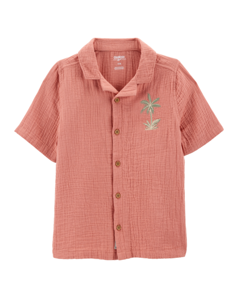 Oshkosh Kid Boy Brown Palm Tree Button-Front Shirt