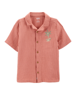 Oshkosh Kid Boy Brown Palm Tree Button-Front Shirt