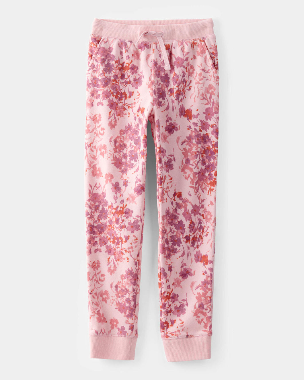OshKosh Kid Girl Pink Floral Fleece Drawstring Joggers