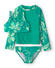 Load image into Gallery viewer, Carter's 3pc Kid Girl Green Floral Long-Sleeve Top &amp; Bikini Swim Set

