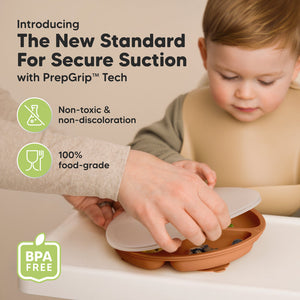 Keababies 1pc Prep Silicone Suction Plate WITH LID - Terra Cotta