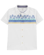 Oshkosh Kid Boy White Palm Print Button-Front Shirt