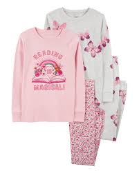 Carter's 4pc Kid Girl  Pink Floral Snug Fit Cotton Pajama Set