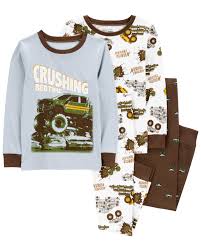 Carter's 4pc Kid Boy Monster Truck Pajama Sleepwear Set