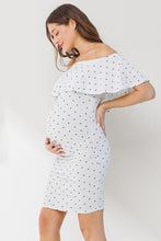 Afbeelding in Gallery-weergave laden, Hello Miz Polka Dot Ruffled Off Shoulder Maternity Dress - White
