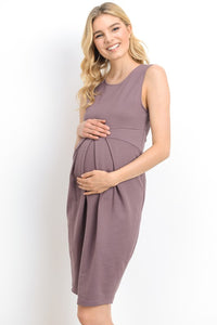 Hello Miz Front Pleat Sleeveless Maternity Dress - Muave