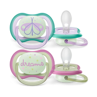 Avent 2-Pack Girls Ultra Air Night Pacifiers (0-6M | Butterfly/Dreams)