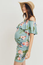 Load image into Gallery viewer, Hello Miz Floral Off Shoulder Ruffle Maternity Dress - Sage
