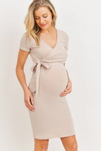 Load image into Gallery viewer, Hello Miz Floral Solid Terry Maternity Nursing Wrap Dress - Taupe
