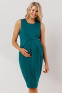 Hello Miz Front Pleat Sleeveless Maternity Dress - Teal