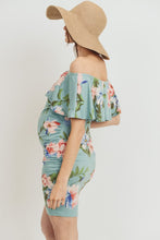 Cargar imagen en el visor de la galería, Hello Miz Floral Off Shoulder Ruffle Maternity Dress - Sage
