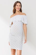 Load image into Gallery viewer, Hello Miz Polka Dot Ruffled Off Shoulder Maternity Dress - White
