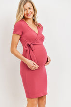 Load image into Gallery viewer, Hello Miz Floral Solid Terry Maternity Nursing Wrap Dress - Berrice
