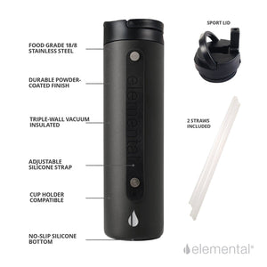 Elemental Iconic 591ml Bottle with Sport cap- Black