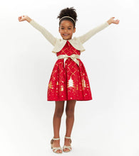 Load image into Gallery viewer, Bonnie Jean Toddler Girl Delia Nutcracker Printed Dress with Cardigan
