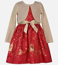 Load image into Gallery viewer, Bonnie Jean Kid Girl Delia Nutcracker Printed Dress with Cardigan
