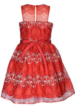Cargar imagen en el visor de la galería, Bonnie Jean Kid Girl Embroidered Illusion Red Dress
