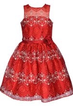 Carregar imagem no visualizador da galeria, Bonnie Jean Kid Girl Embroidered Illusion Red Dress

